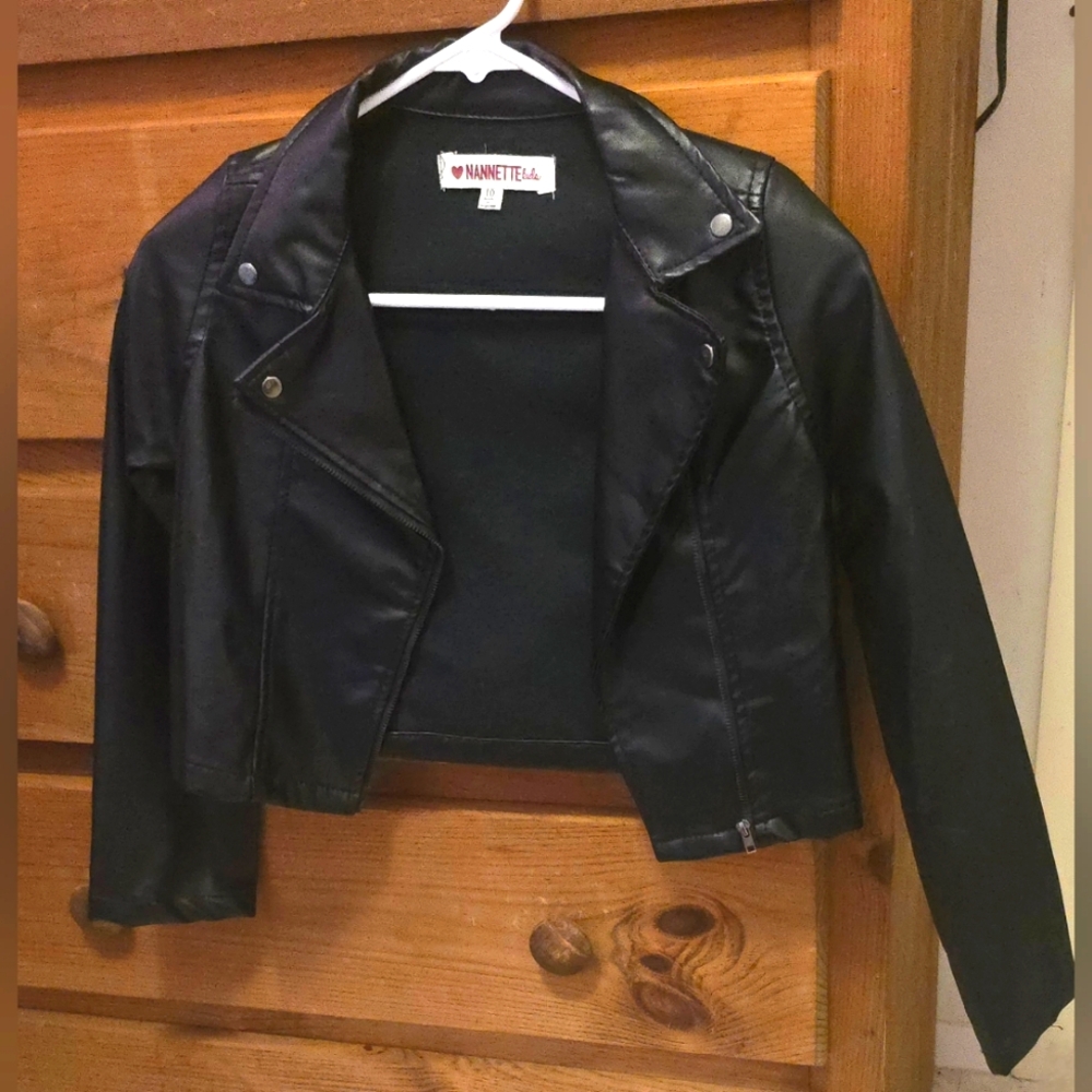 Size 10 girls Nanette Kids black pleather jacket